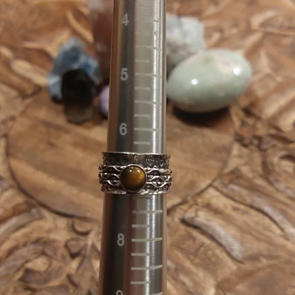 Tiger's Eye Meditation Spinner Ring 925 Stamped Silver Size 6.5 - Picture 4 of 4